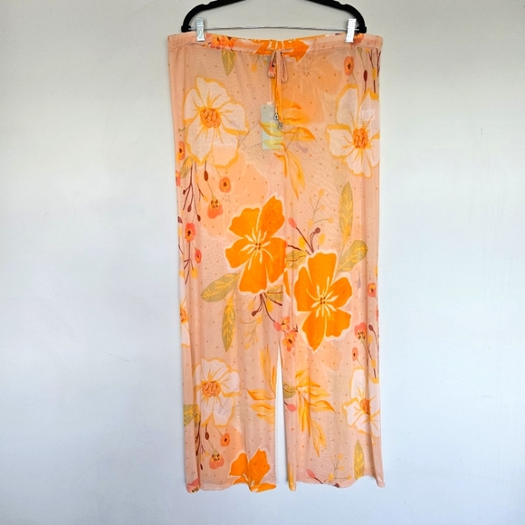 Shore Life Sheer Mesh Floral Coverup Pants Women's 1X Retro‎ Tropical Hawaiian - Picture 1 of 13